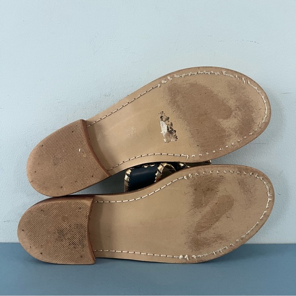Jack Rogers Nantucket Midnight Blue Gold Leather Whipstitch Flat Sandals - Picture 8 of 9